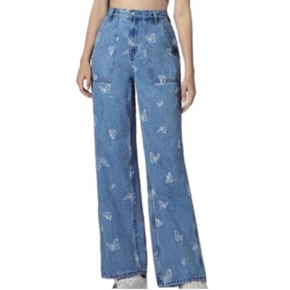 Simple society loose butterfly print denim jeans